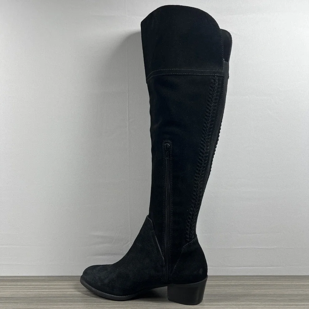 Vince Camuto Bendra Boots Womens 7.5 M 38‎ Over The Knee Black Suede Zip Heel